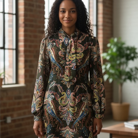 ASOS Multicolor Paisley Dress fall colors pair with boots - Picture 1 of 7
